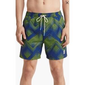 Psycho Bunny Swim Trunks Large Blue Green Adrian Chevron Logo Board Shorts Beach
